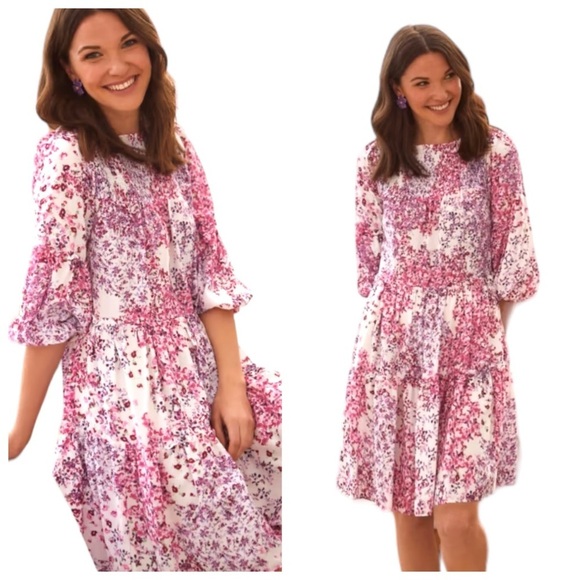 Laura Dresses & Skirts - Laura Maison Tara Pink Floral Smocked Tiered Cottagecore Puff Sleeve Dress